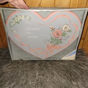 Vintage Heart-Shaped  Floral Wall Art Wooden New "Families Are Forever"